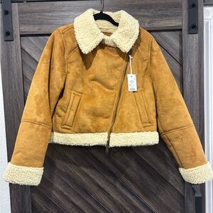 Marine sherpa moto jacket in chestnut large NWT